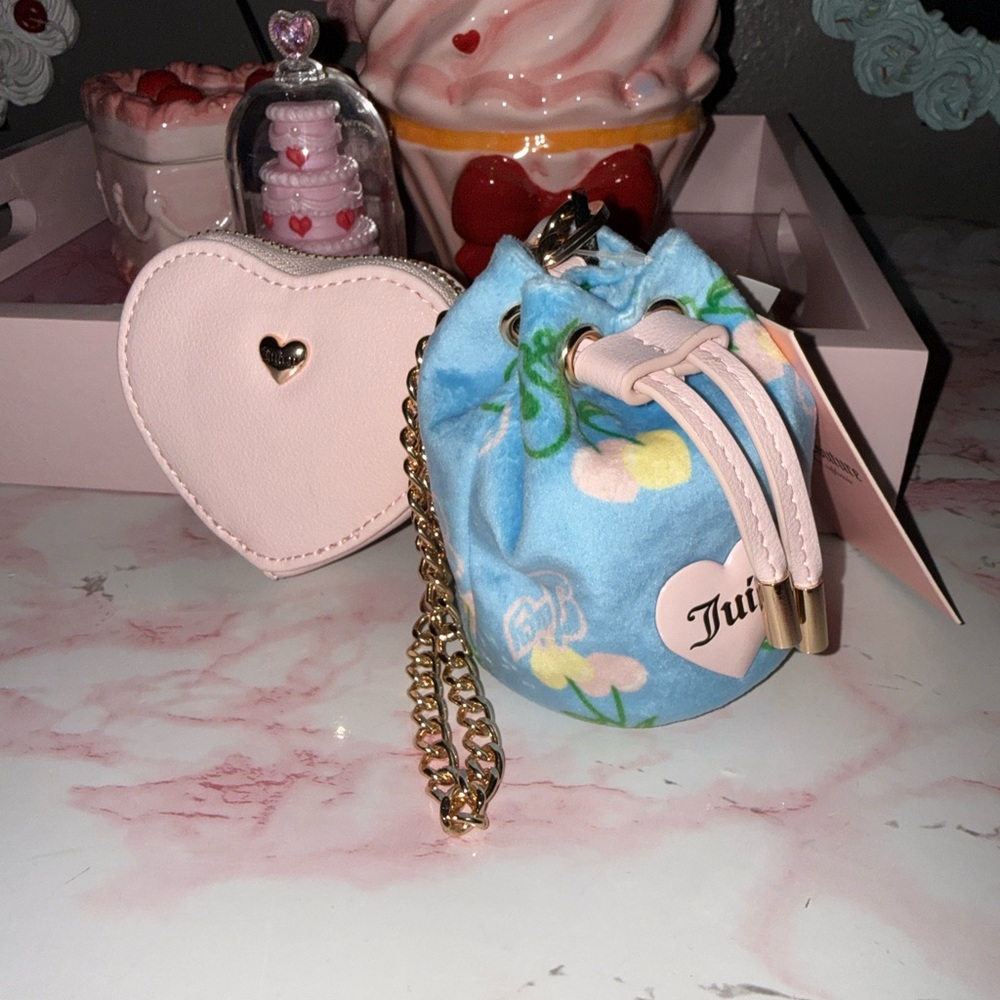 Juicy Couture Retro Juicy Cherry Draw String & Heart Micro Bags / Keychain Set - Picture 3 of 7